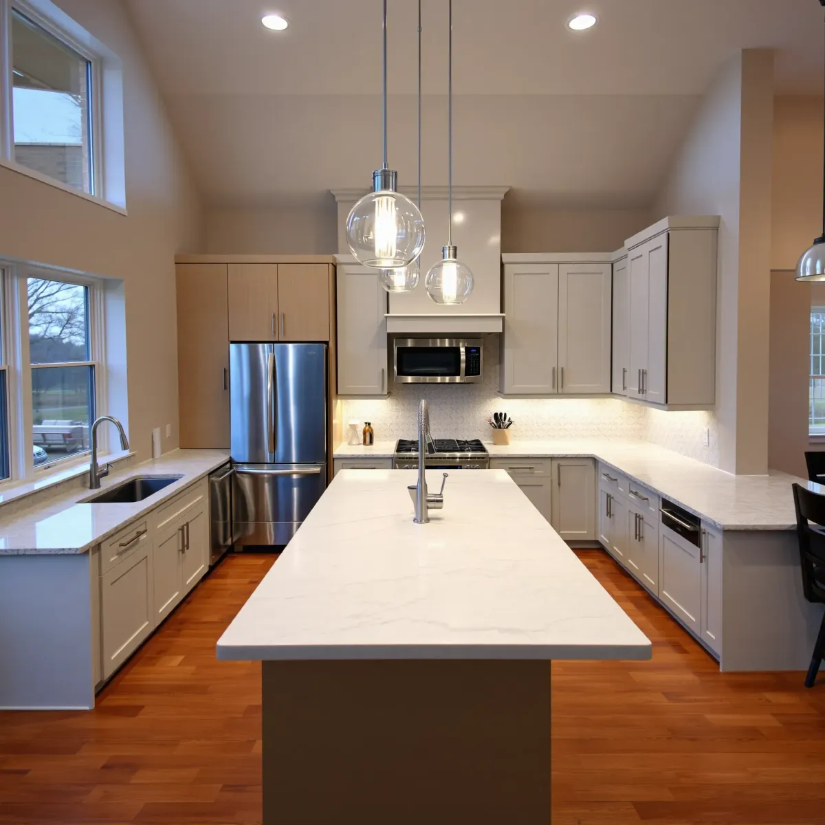 Meticulous kitchen remodel in Greeneville, TN with modern cabinetry, stainless steel appliances, granite countertops, and hardwood floors.