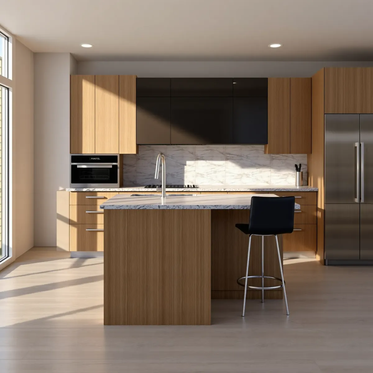 Modern Knoxville kitchen with granite countertops, stainless steel appliances, natural light, and stylish open-concept design.