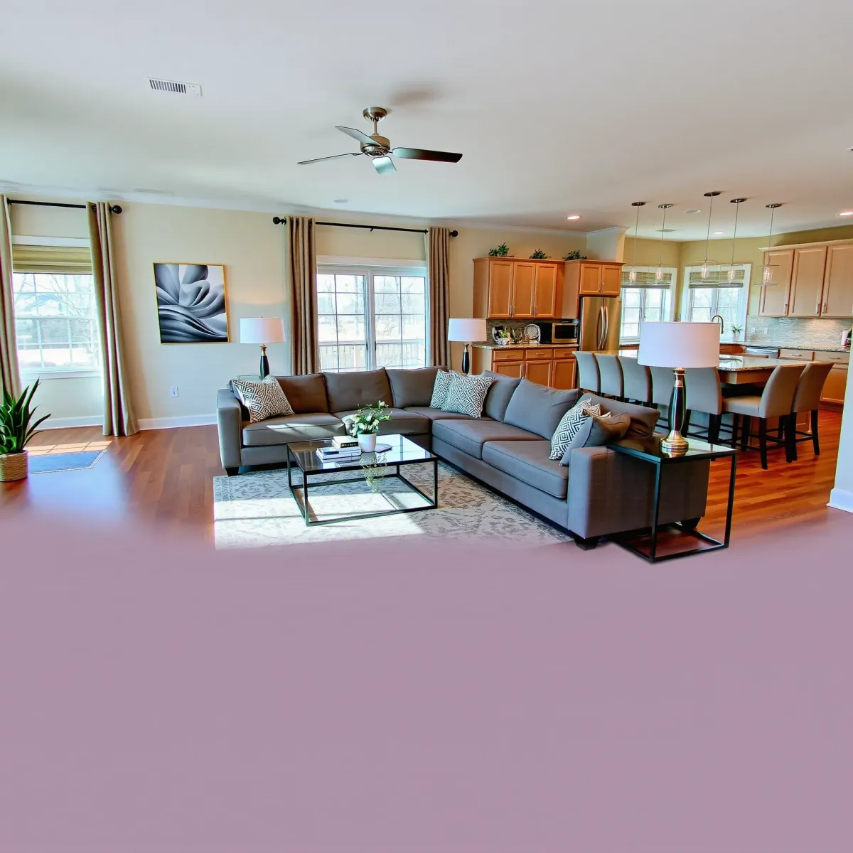 Renovated Halls Crossroads living room with hardwood floors, modern furniture, natural light, stylish decor, and open-concept design.