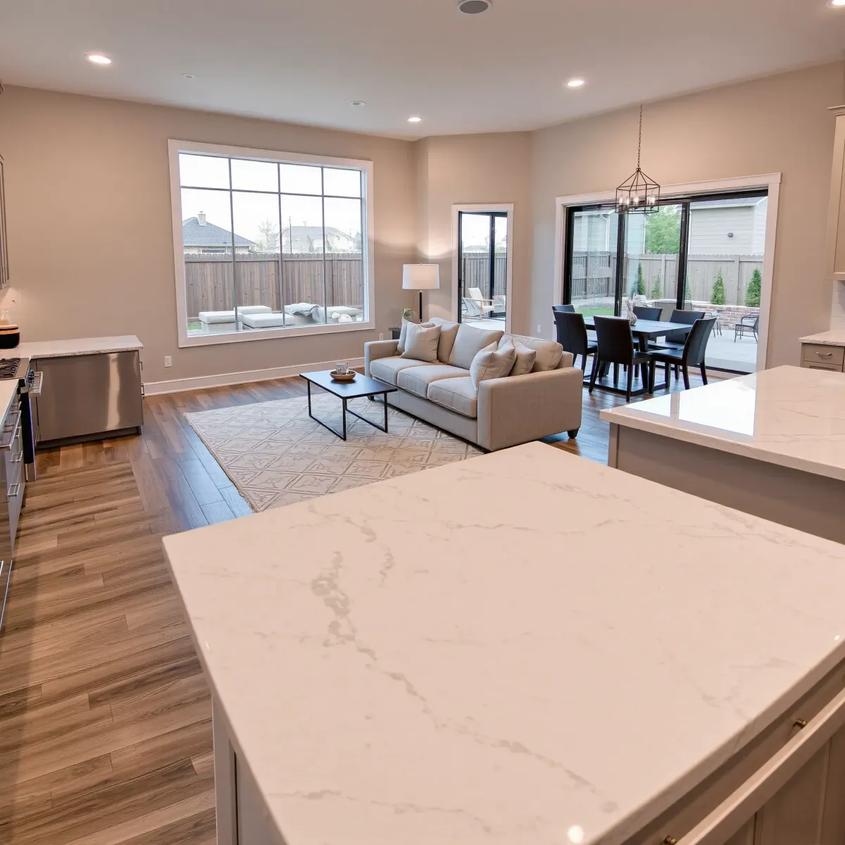 Fully renovated Jacksboro home with modern design, hardwood floors, large windows, sleek kitchen, and landscaped backyard.