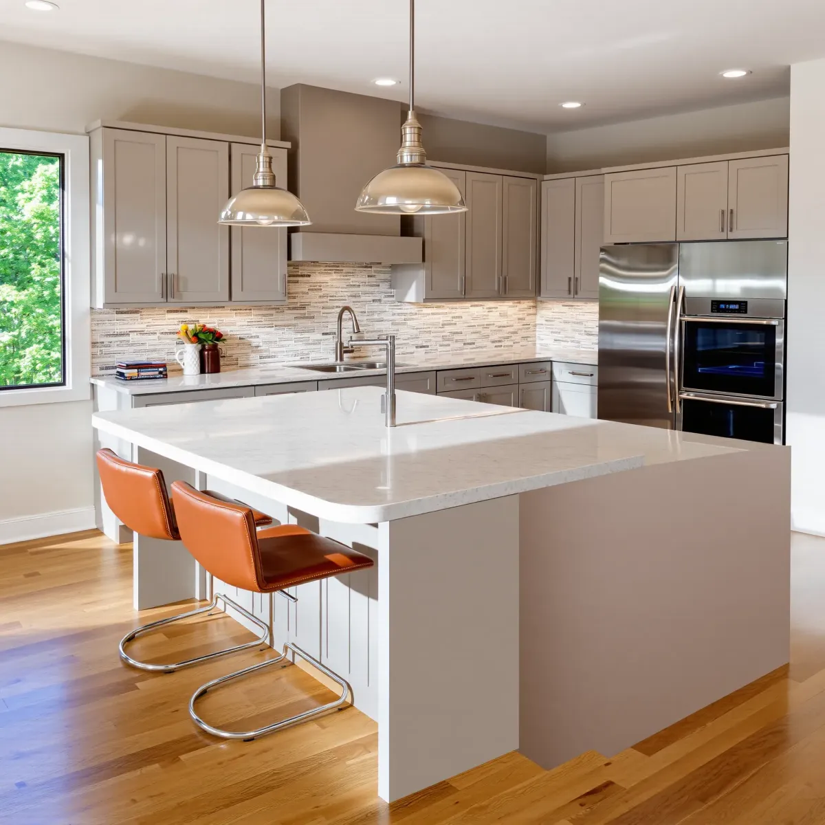 Modern kitchen in Karns, TN with sleek cabinetry, stainless steel appliances, quartz counters, and natural light.