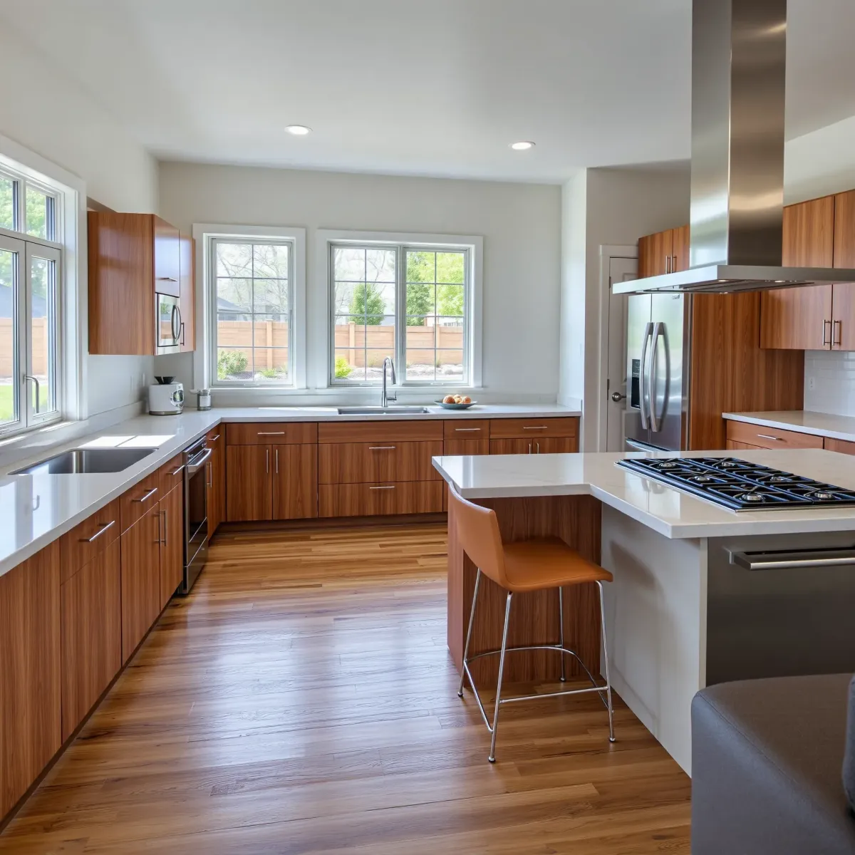 Fresh Farragut, TN kitchen remodel featuring modern wood cabinetry, quartz countertops, high-end appliances, and natural light.
