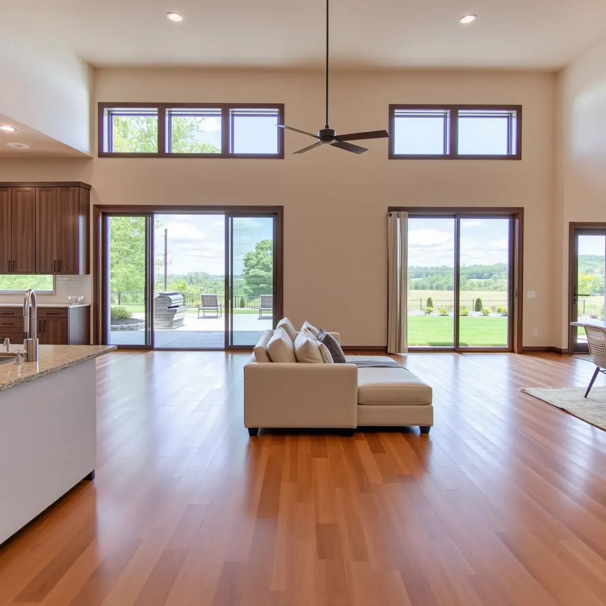 Modern Vonore home interior with hardwood floors, sleek cabinetry, large windows, and scenic Tennessee mountain views.
