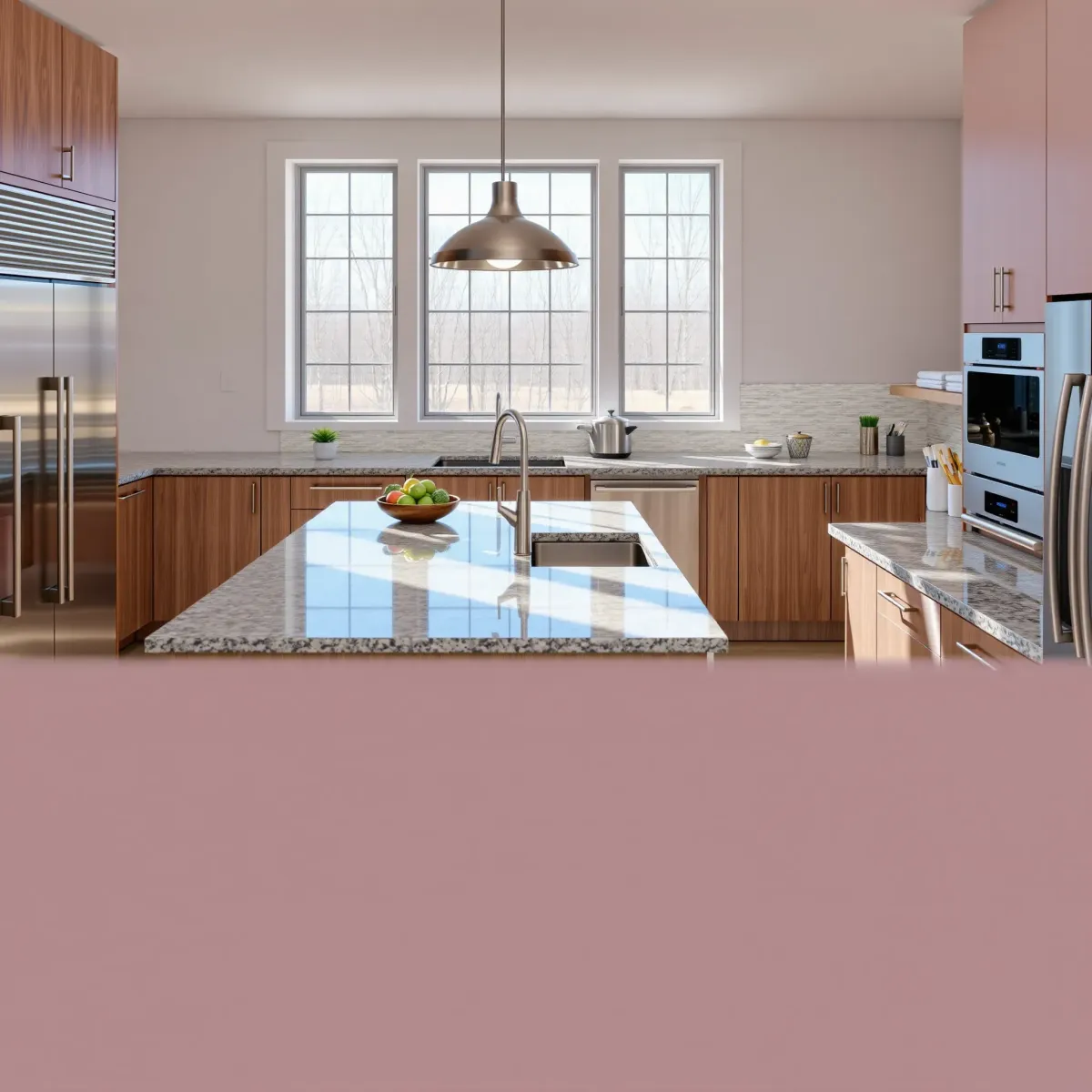 Beautiful completed kitchen remodel in Oliver Springs, TN with white quartz counters, wooden cabinets, stainless appliances, and natural light.