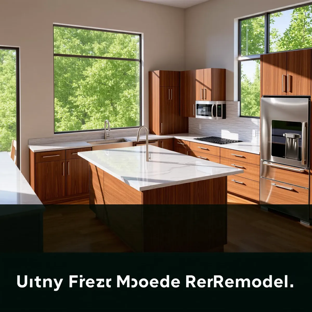 Renovated LaFollette, TN kitchen with warm wood cabinetry, stainless steel appliances, granite countertops, and green backyard views.