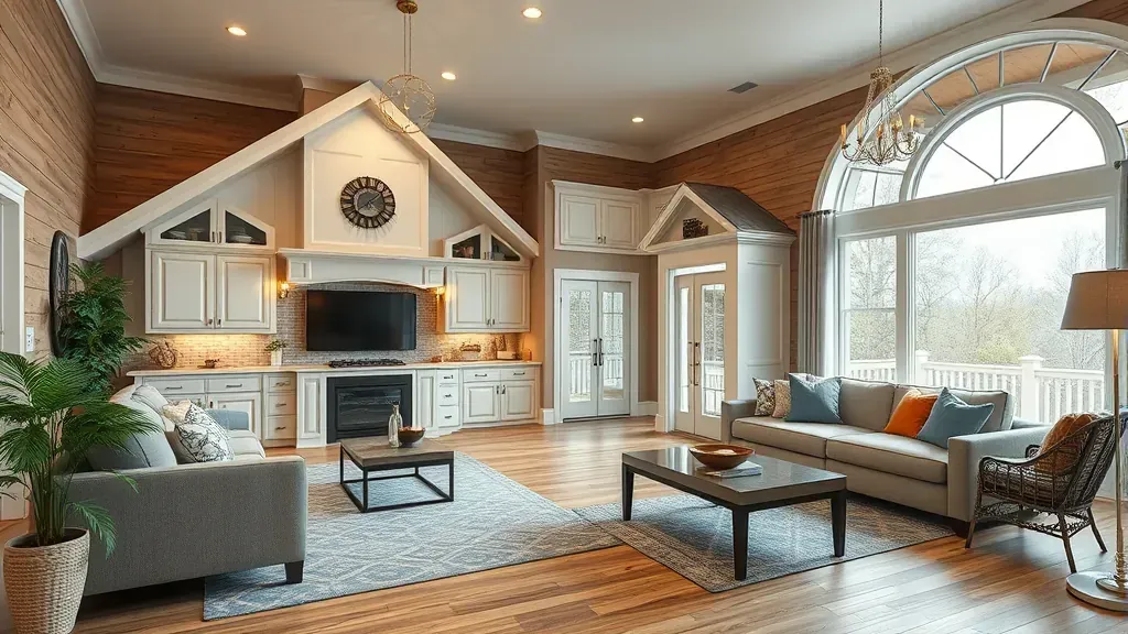 Renovated Sevierville, TN living room with modern design, hardwood floors, stylish furniture, and natural light.