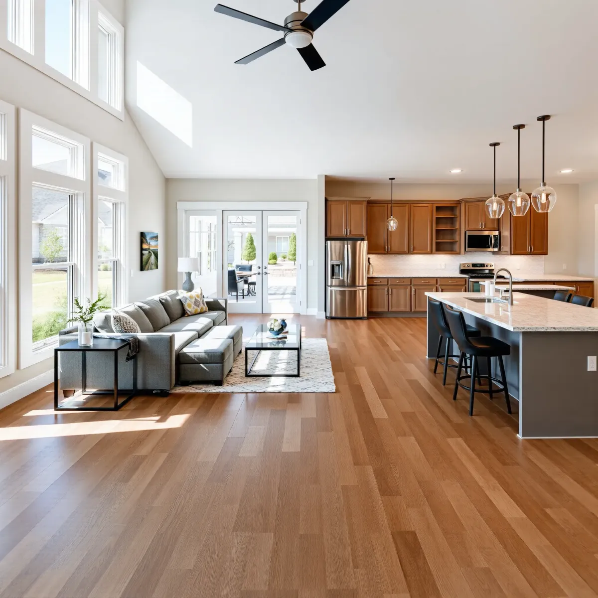 Newly remodeled Morristown, TN home with modern facade, lush yard, stylish windows, and welcoming porch under sunny sky.