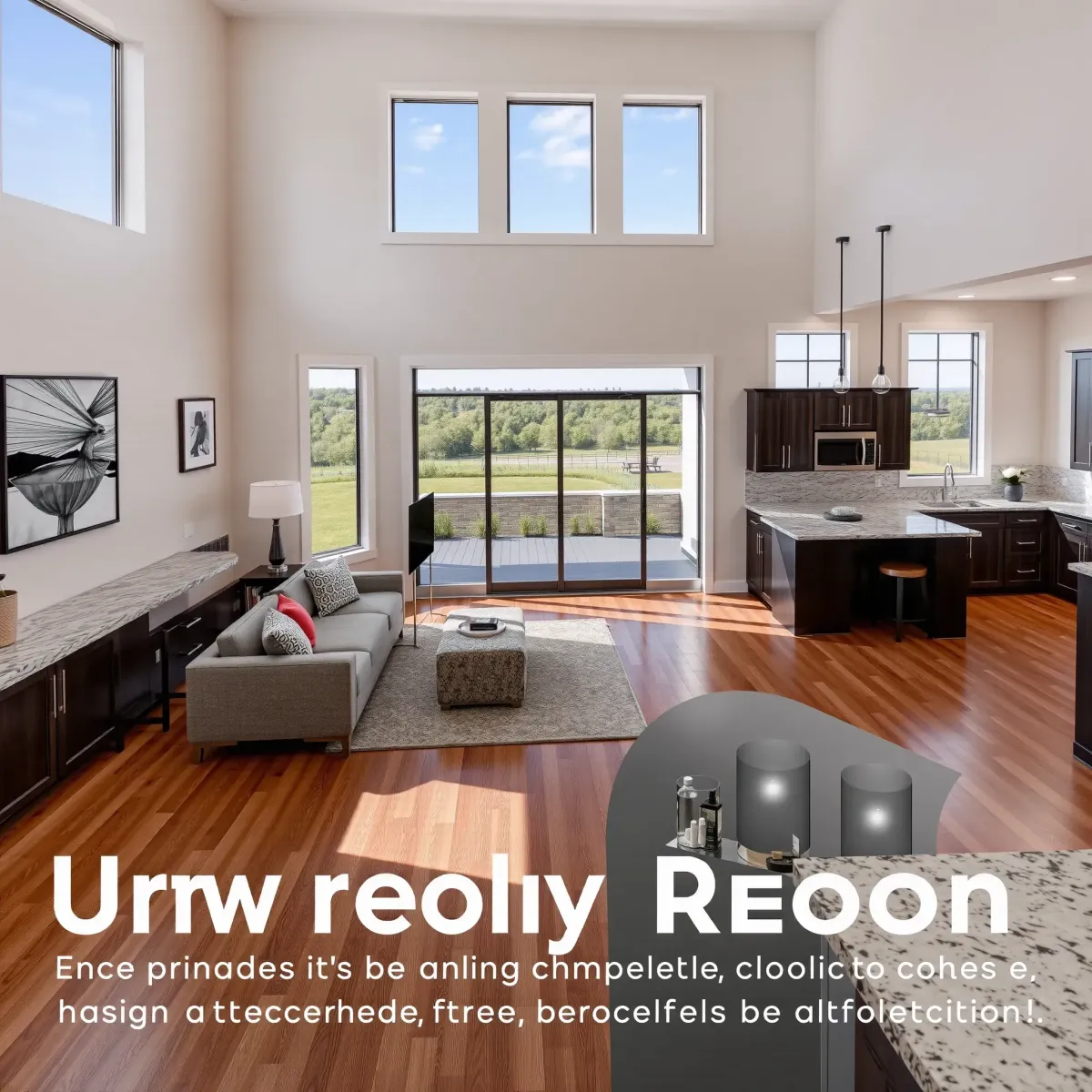 Recently remodeled Harriman, TN home interior featuring a modern living room, hardwood floors, built-in shelves, and open-concept kitchen.