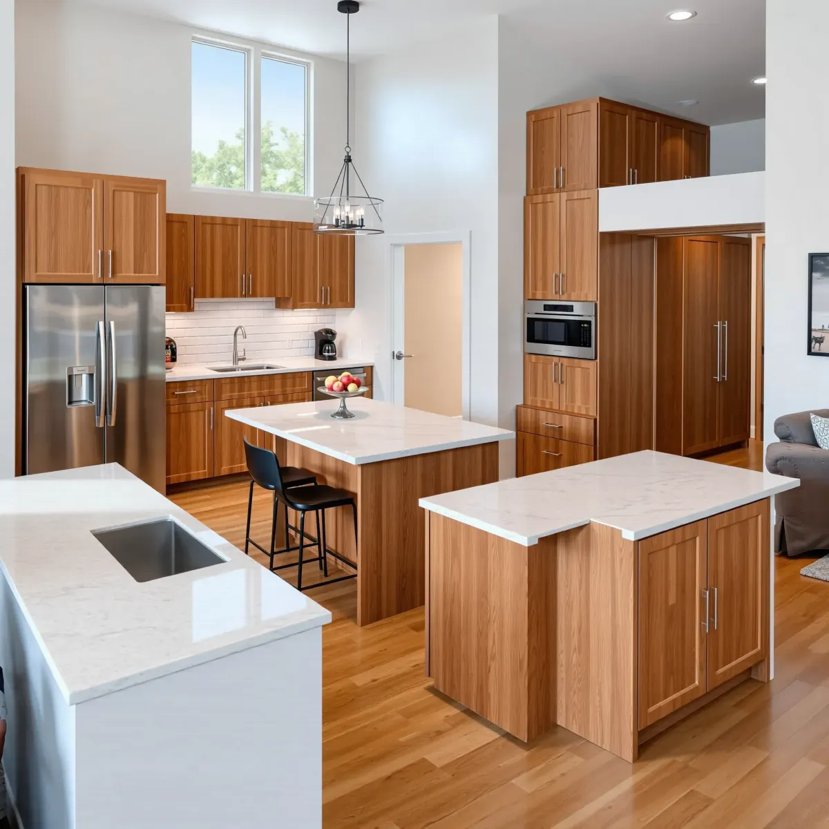 Beautiful Maryville TN kitchen remodel with quartz counters, stainless appliances, wood cabinets, and natural light.
