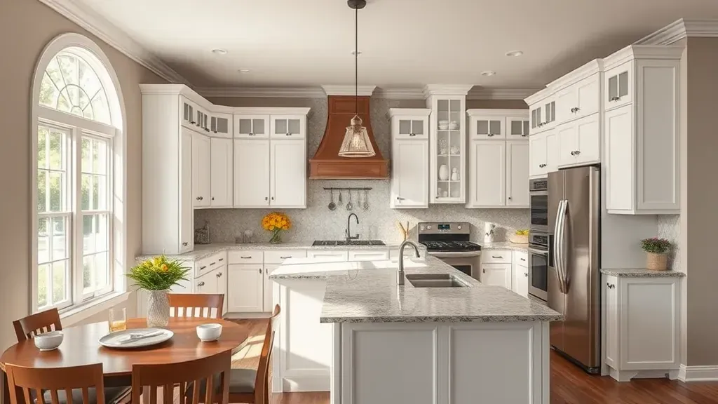 Remodeled Rockford TN kitchen with modern matte cabinets, stainless steel appliances, granite island, hardwood floors, and natural light.