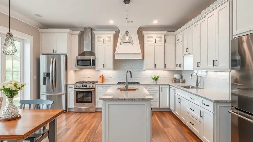 Modern Morristown kitchen with granite counters, stainless appliances, custom wood cabinets, and a sunny backyard view.