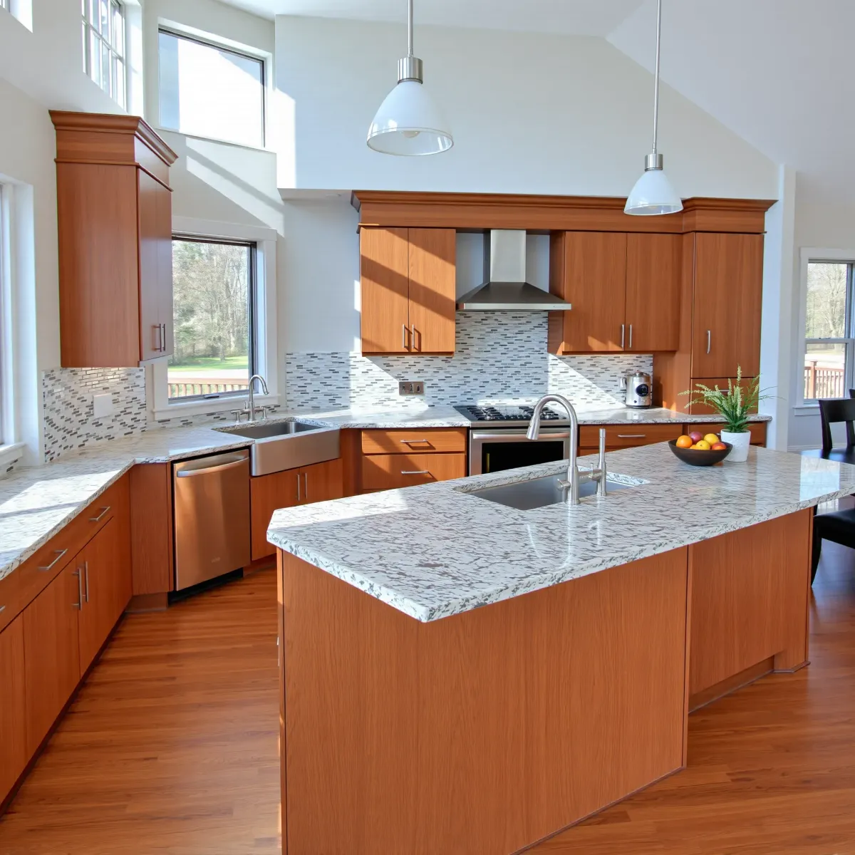 Modern renovated Etowah, TN kitchen with granite counters, custom wood cabinets, stainless appliances, and natural light.