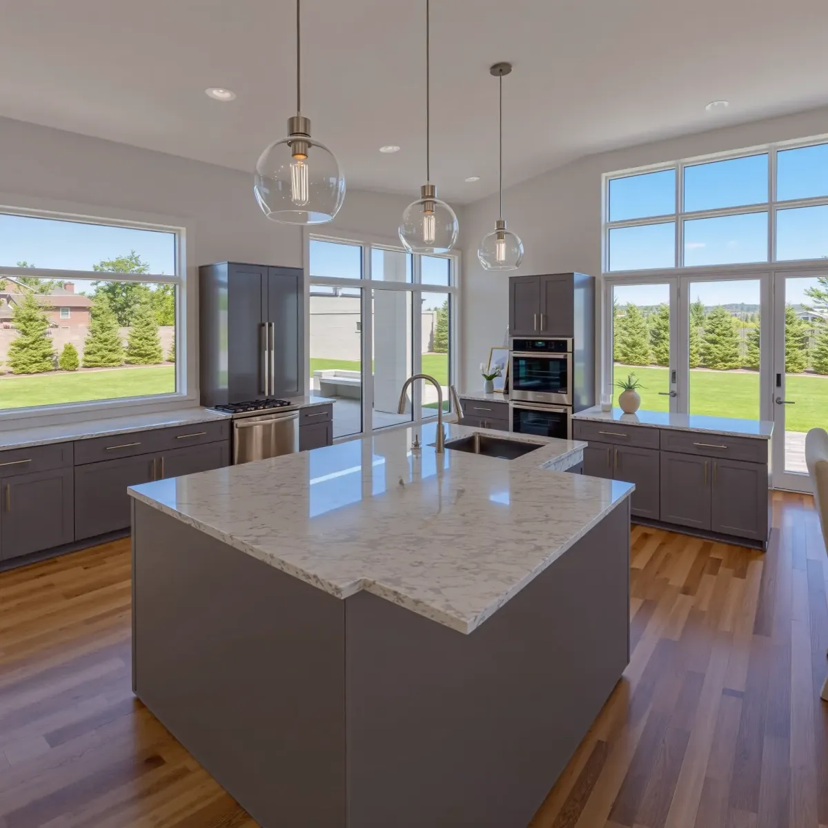 Recently remodeled Friendsville, TN kitchen with granite countertops, wooden island, stainless steel appliances, and white shaker cabinets.