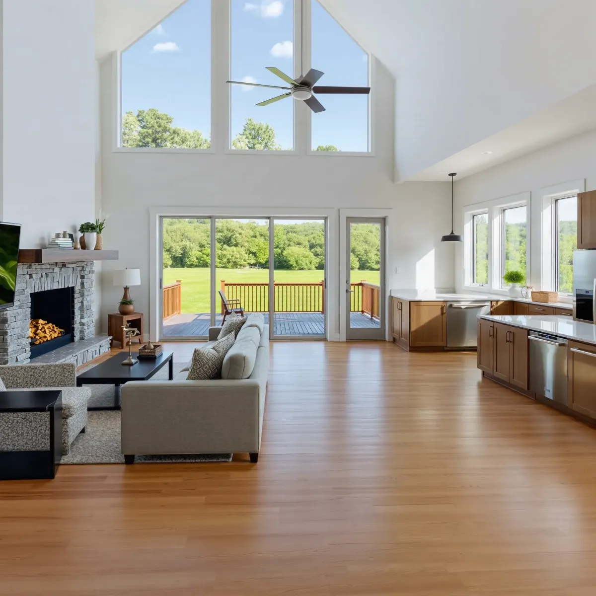 Beautiful renovated home interior in Friendsville, TN with open living space, hardwood floors, modern decor, and bright natural light.