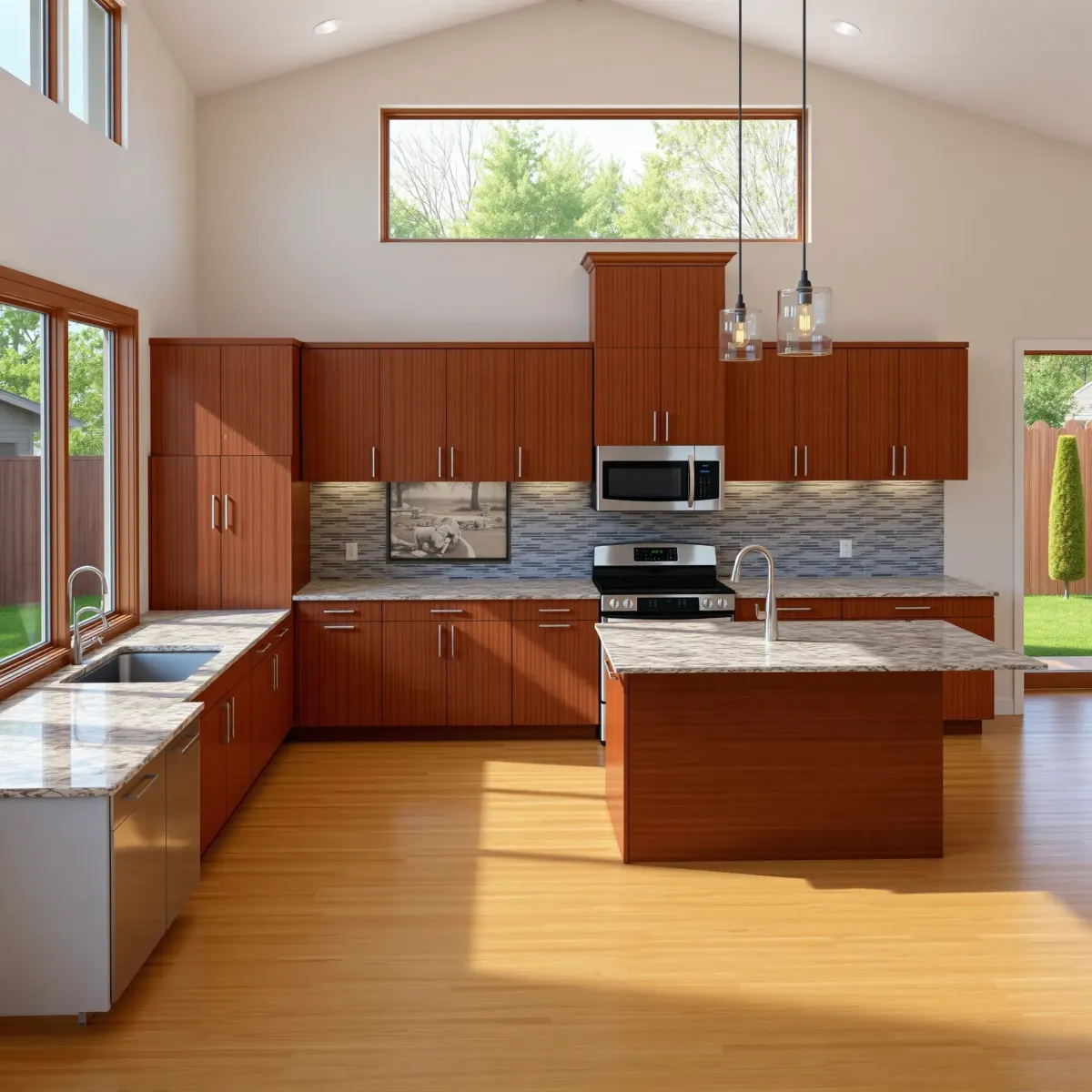 Beautiful Crossville kitchen remodel featuring quartz countertops, custom cabinets, marble island, stainless appliances, and natural light.