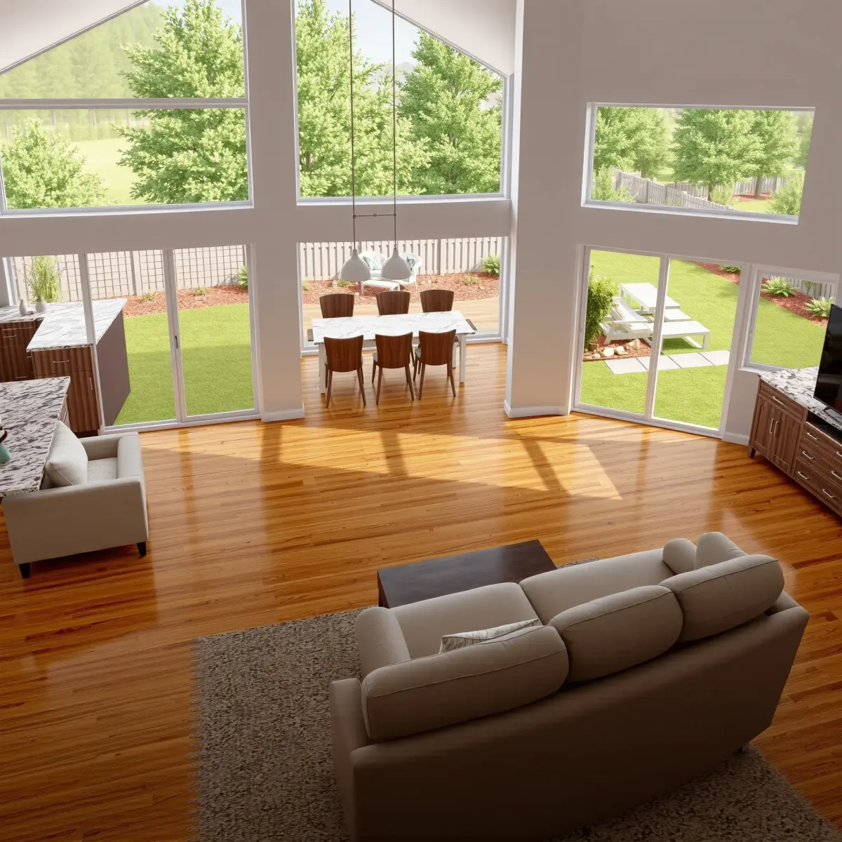 Recently remodeled Lenoir City home with open living, modern fireplace, large windows, sleek kitchen, and stylish decor.