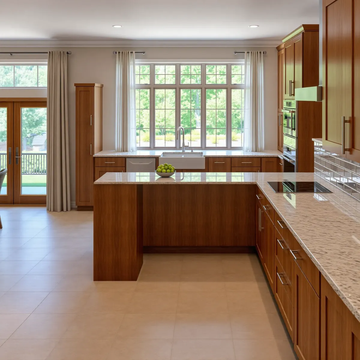 Remodeled kitchen in Tellico Village TN with granite counters, stainless appliances, custom wood cabinets, and scenic outdoor views.