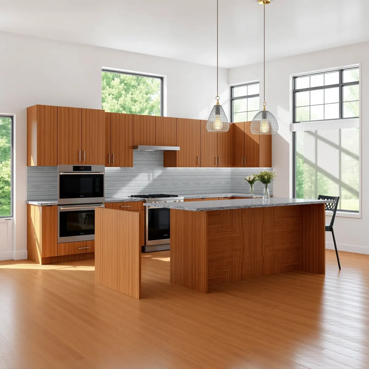 New Knoxville kitchen remodel with wood cabinets, stainless appliances, granite island, hardwood floors, and natural light.