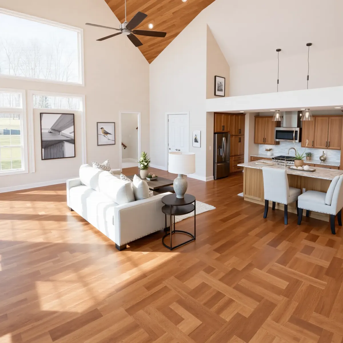 Beautifully remodeled Kingston, TN home interior featuring modern design, hardwood floors, stylish fireplace, and open kitchen.
