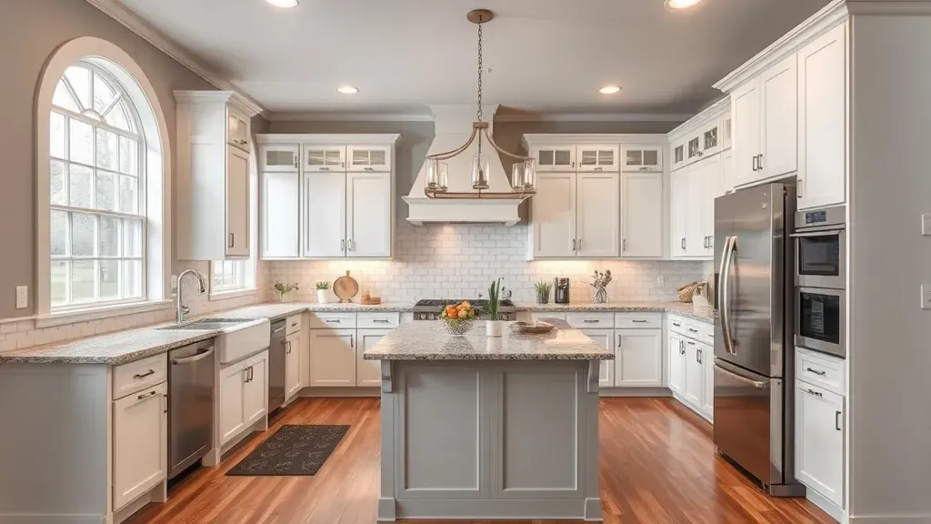 Remodeled Rockwood, TN kitchen with granite counters, stainless appliances, custom wood cabinets, and elegant decor.