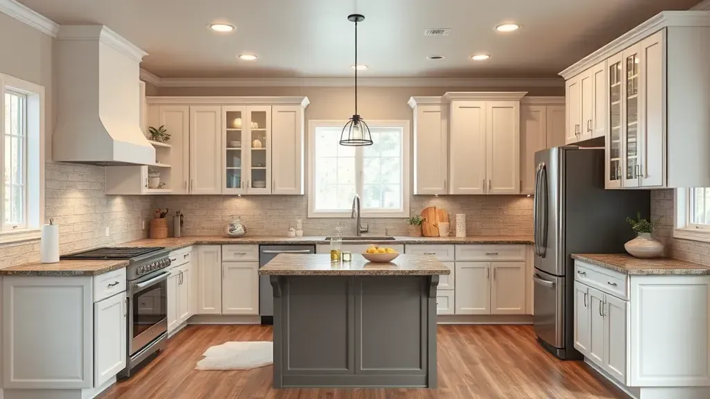 Completed Oliver Springs kitchen remodel featuring modern wood cabinetry, stainless steel appliances, granite counters, and scenic natural light.