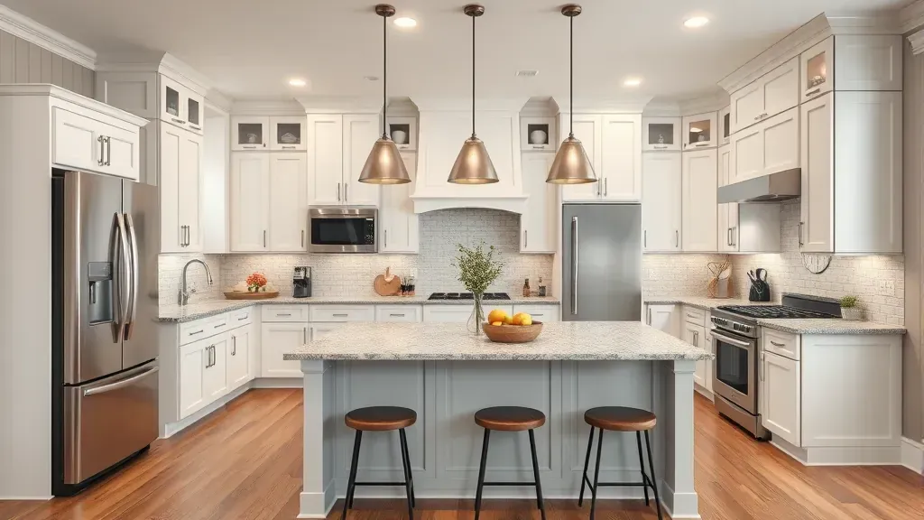 Renovated Harriman, TN kitchen with modern wood cabinets, quartz counters, stainless fridge, gas range, and natural light.