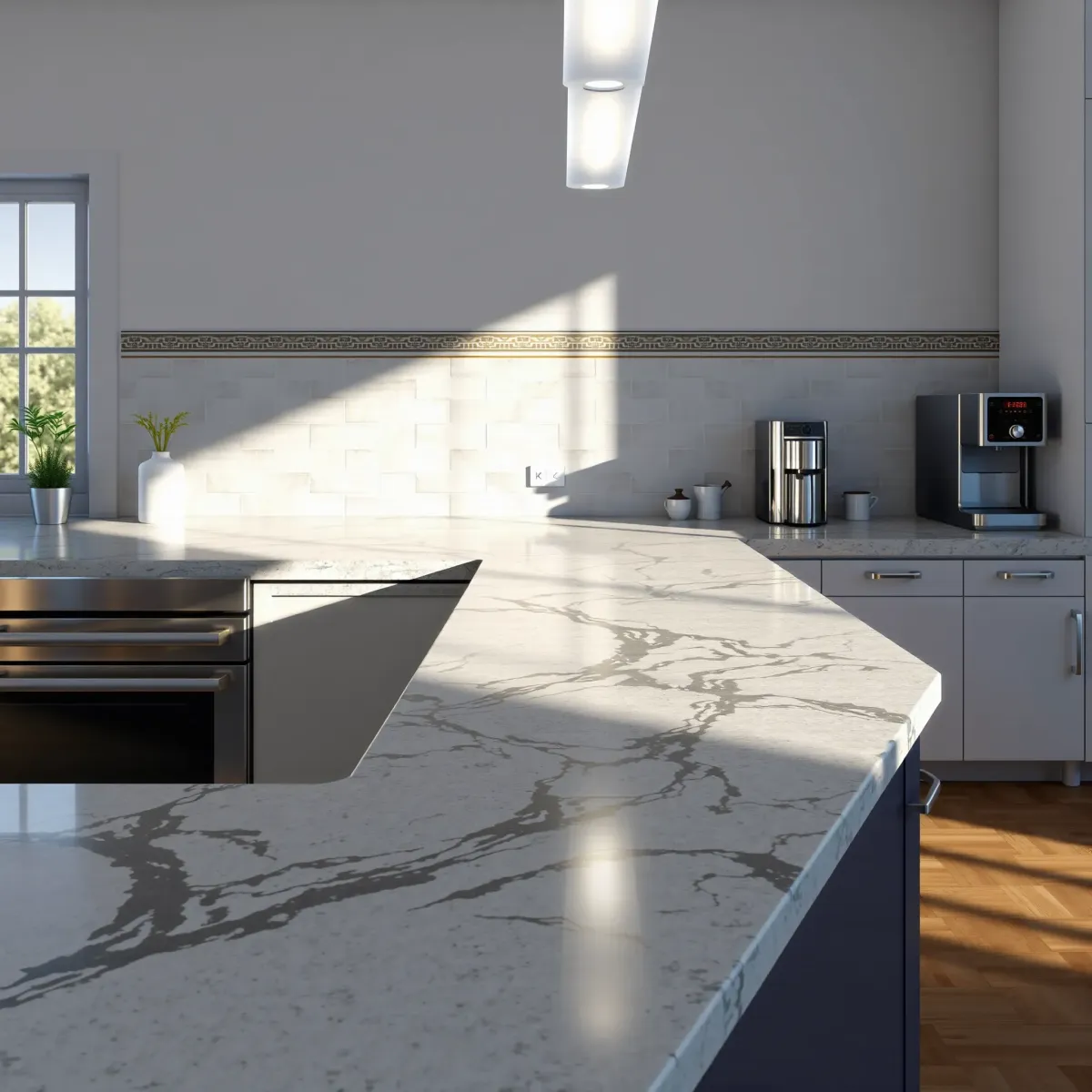 Pristine Knoxville kitchen with polished granite countertops, stainless steel appliances, natural light, and elegant decor.