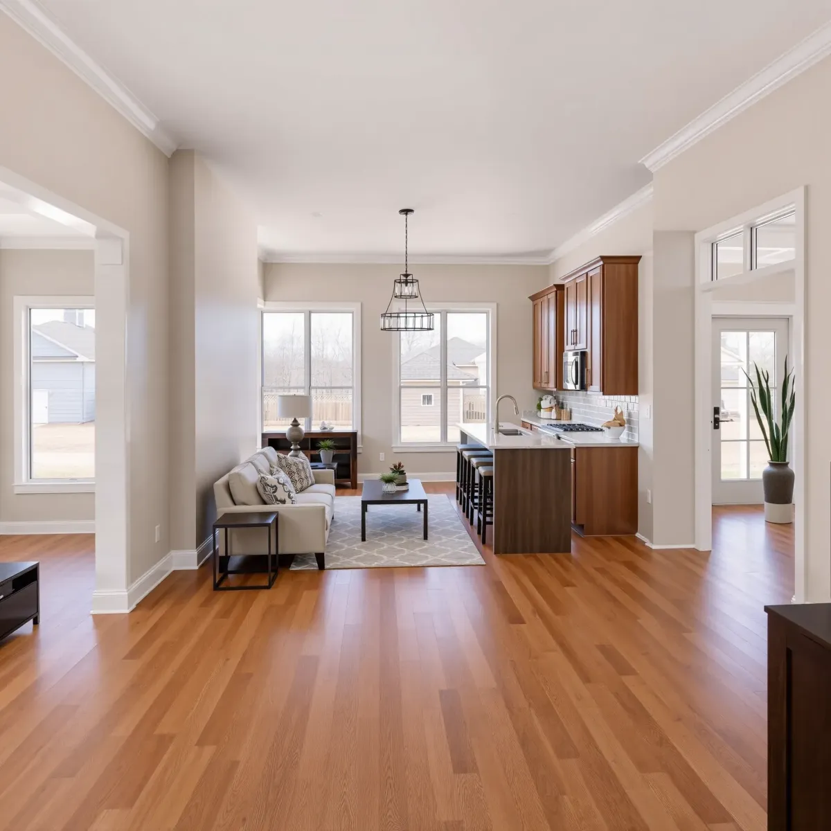 Complete home remodel in Jacksboro, TN featuring a modern living room, hardwood floors, fireplace, open kitchen, and stylish decor.