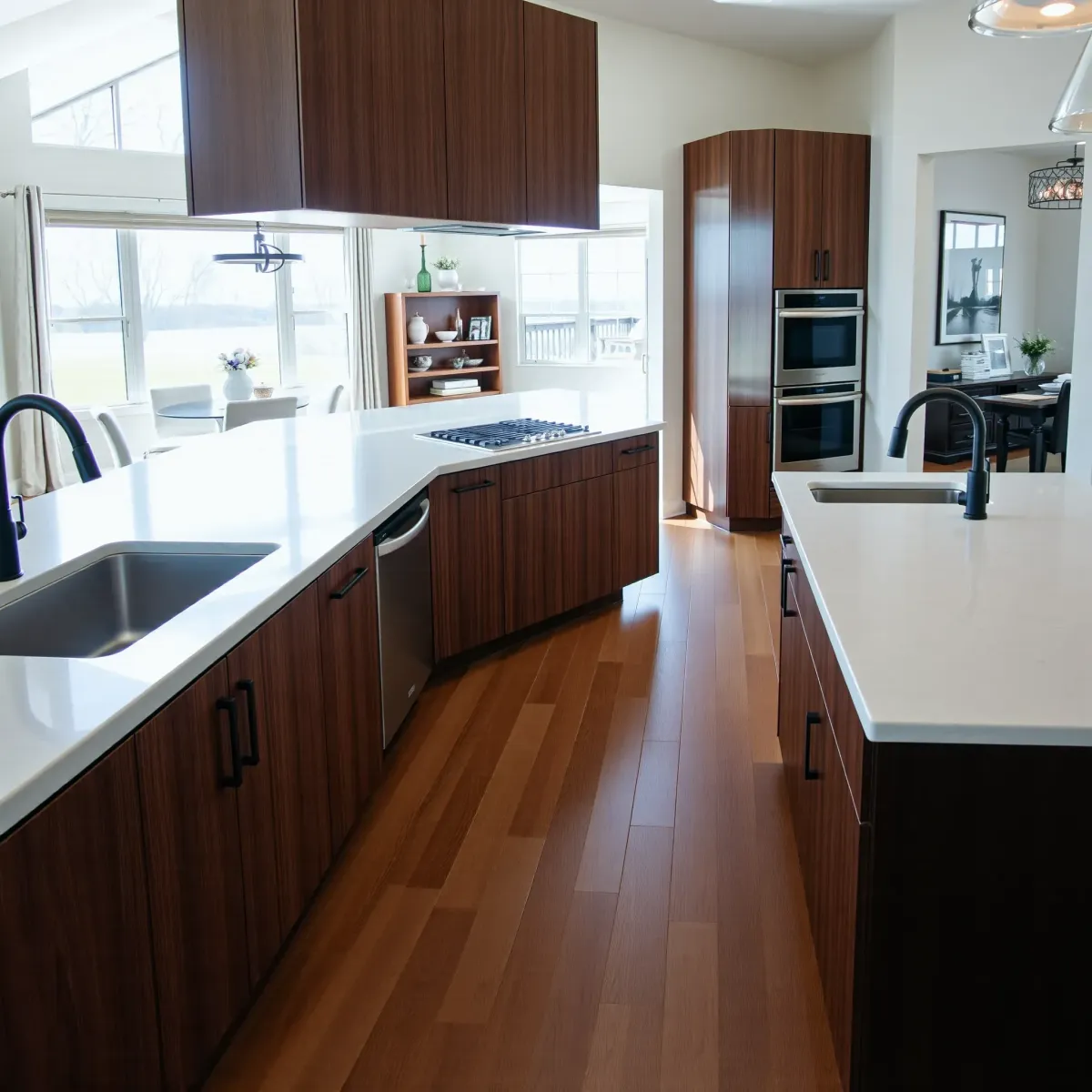 Beautiful modern Harriman, TN kitchen remodel featuring high-end appliances, granite counters, custom wood cabinets, and natural light.
