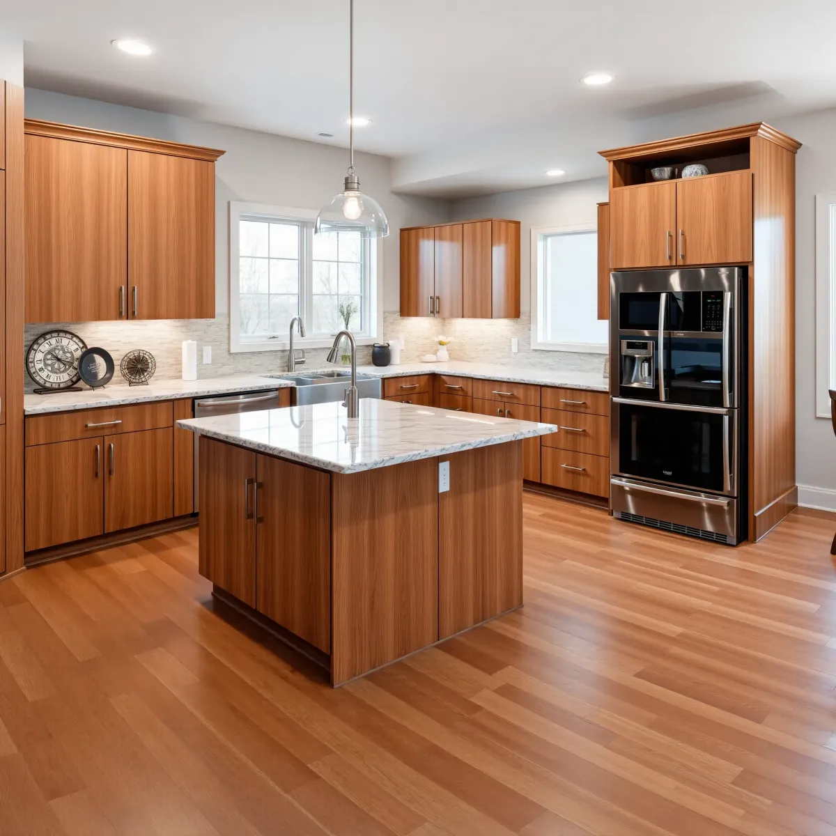 Renovated Knoxville kitchen with granite countertops, stainless appliances, wooden cabinets, center island, and natural light.