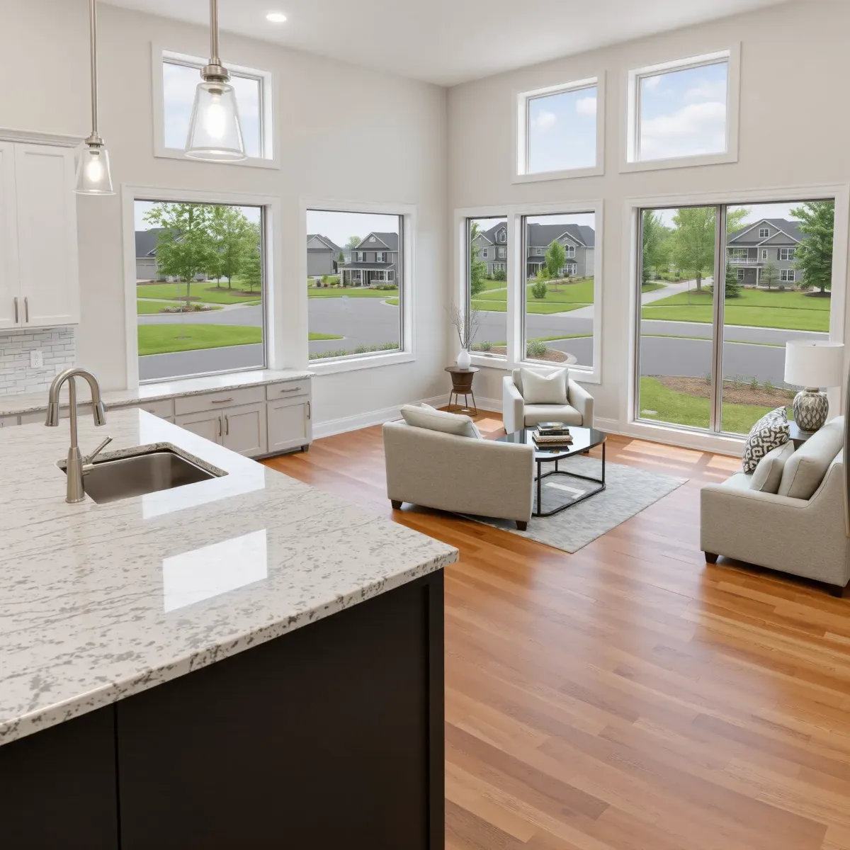 Recently remodeled Oliver Springs home showcasing modern living spaces with hardwood floors, granite countertops, and lush outdoor views.