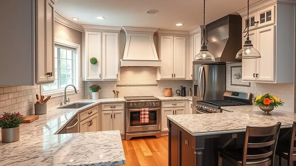 Seymour, TN modern kitchen remodel featuring stainless steel appliances, quartz countertops, custom wood cabinetry, and natural light.