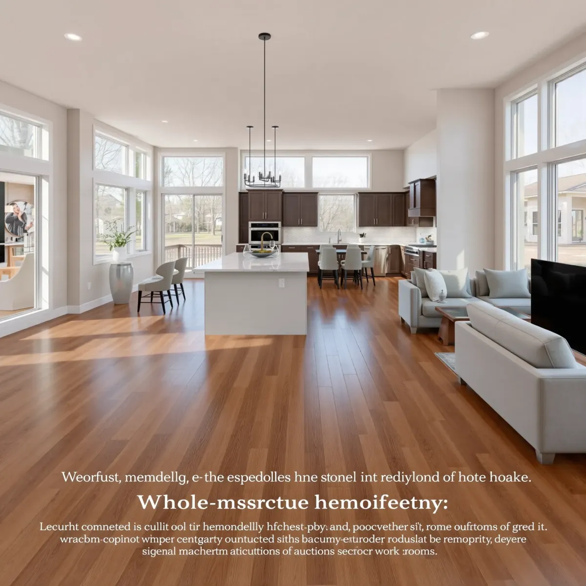 Completed home remodel in Rutledge, TN featuring a modern open-concept living area with hardwood floors, large windows, and sleek furnishings.