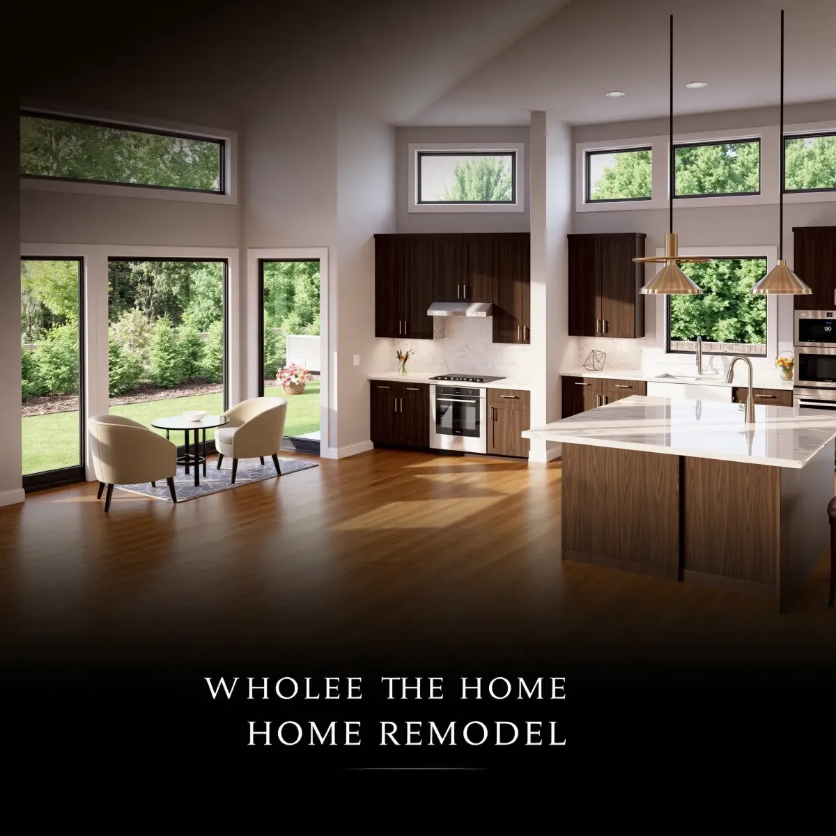 Meticulous Vonore TN home remodel featuring open living, modern kitchen, landscaped backyard, and natural surroundings.