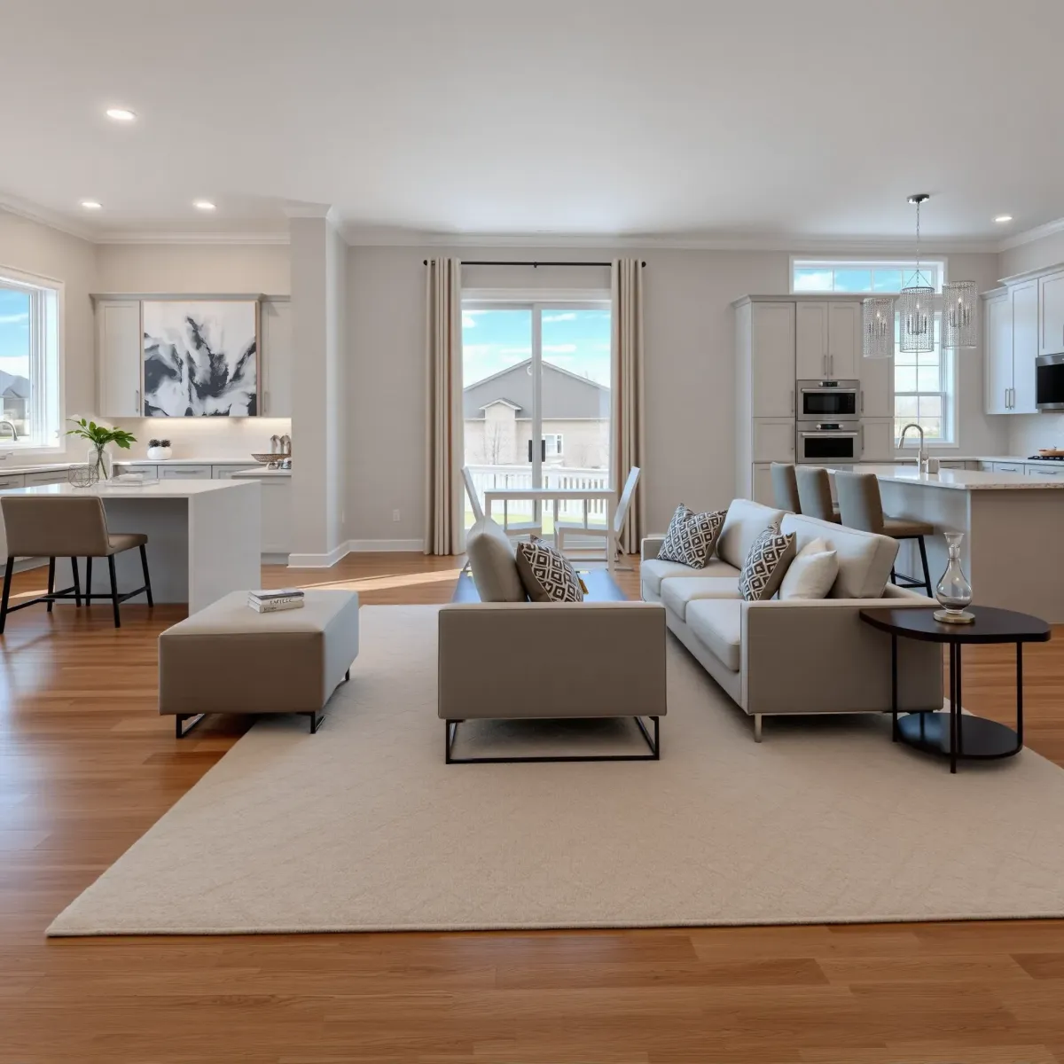 Beautiful renovated Seymour, TN home interior featuring hardwood floors, large windows, modern kitchen, and stylish decor.