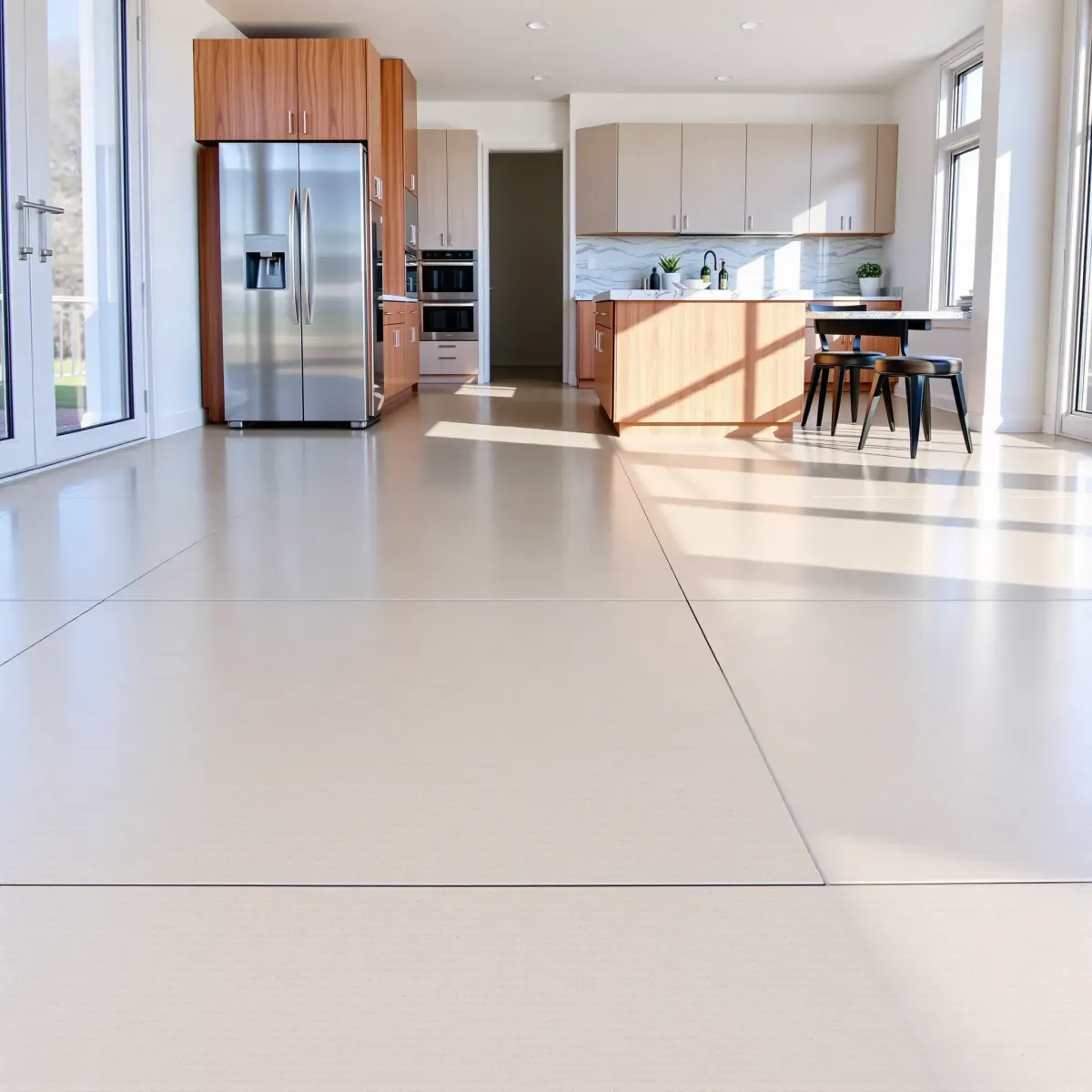 Beautiful durable kitchen flooring in Knoxville, TN with sleek tiles, natural light, modern appliances, and elegant cabinetry.