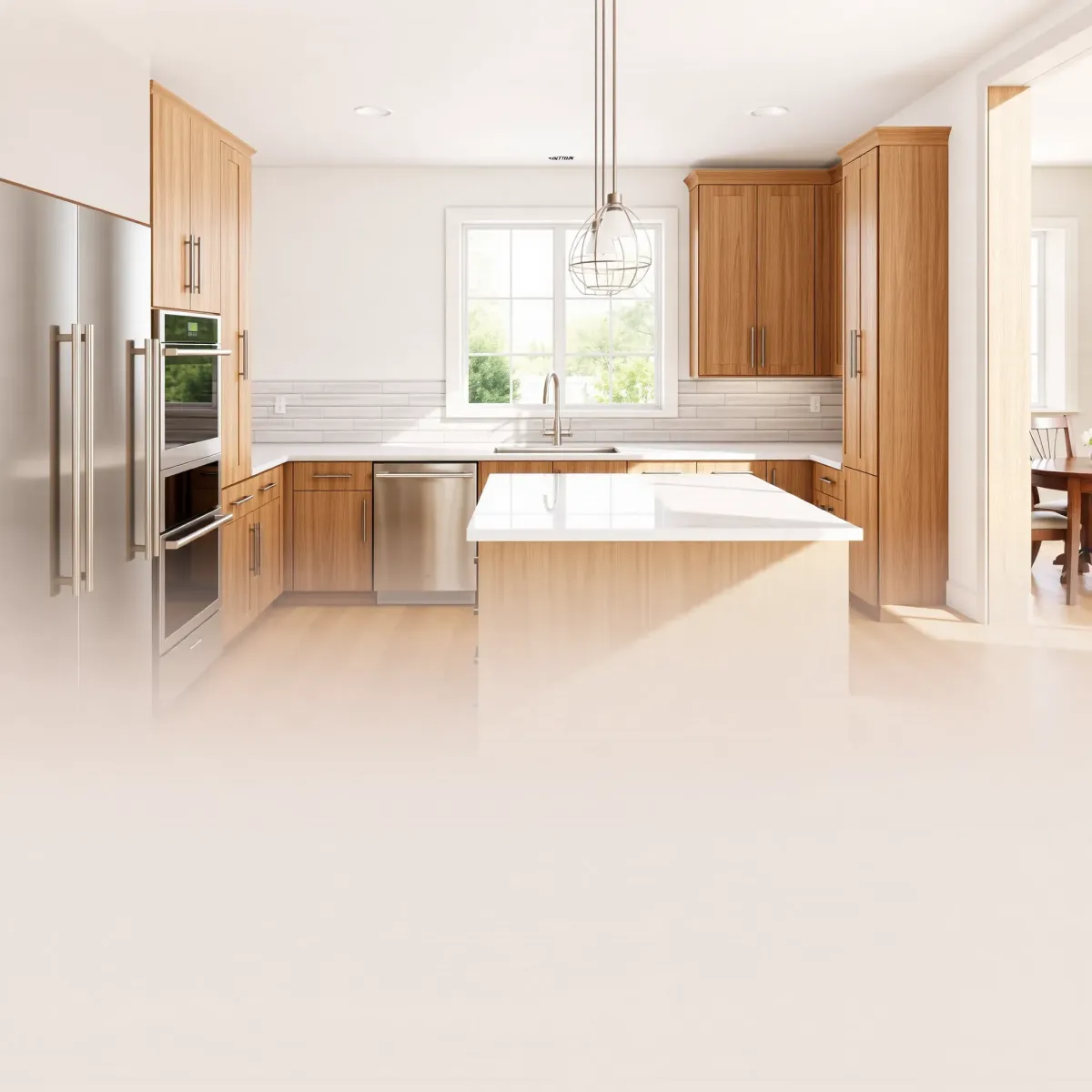 Remodeled Erwin, TN kitchen with black hardware, quartz island, stainless appliances, natural light, and open design.