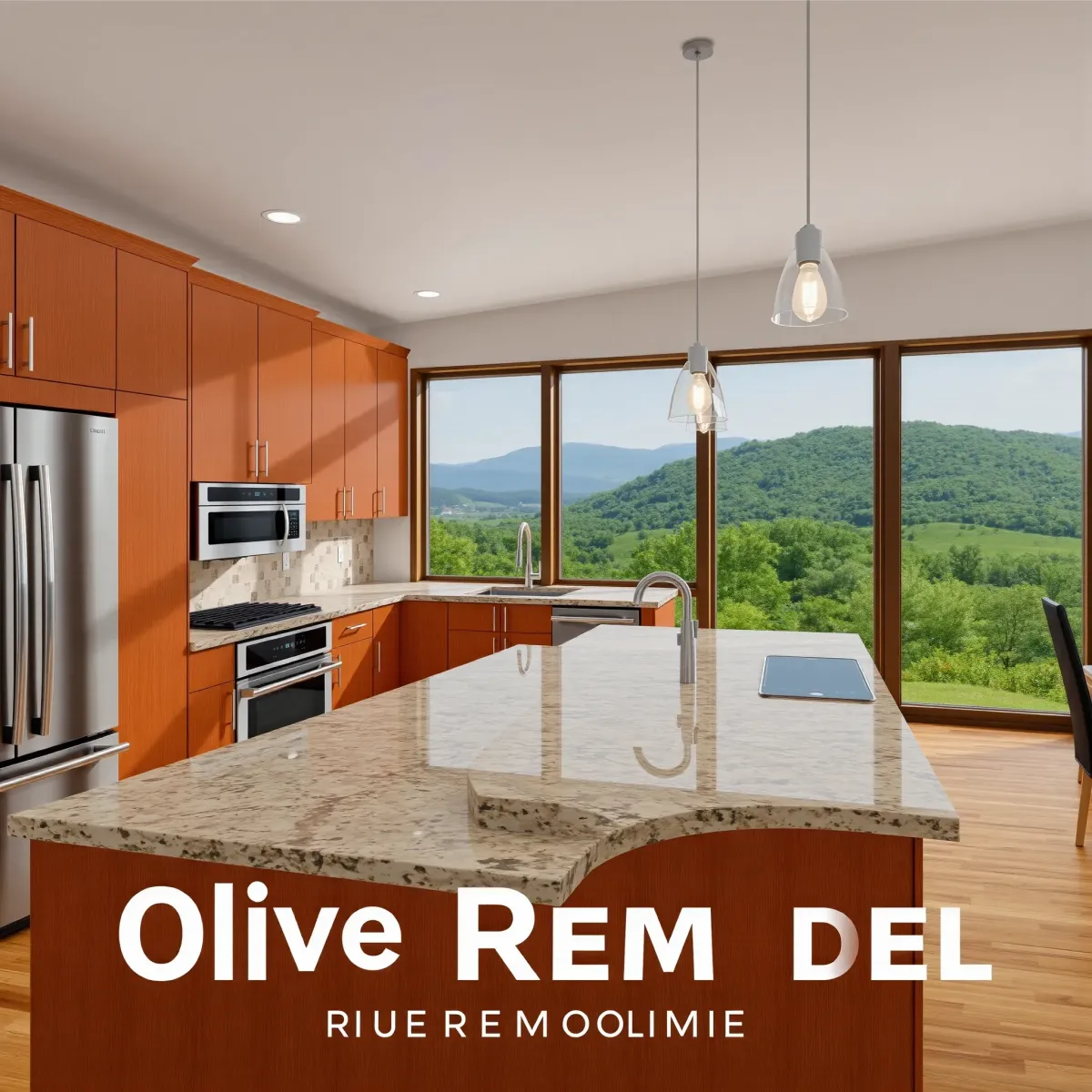 Beautiful renovated Kingston, TN kitchen featuring quartz countertops, warm wood cabinets, stainless steel appliances, and natural lighting.