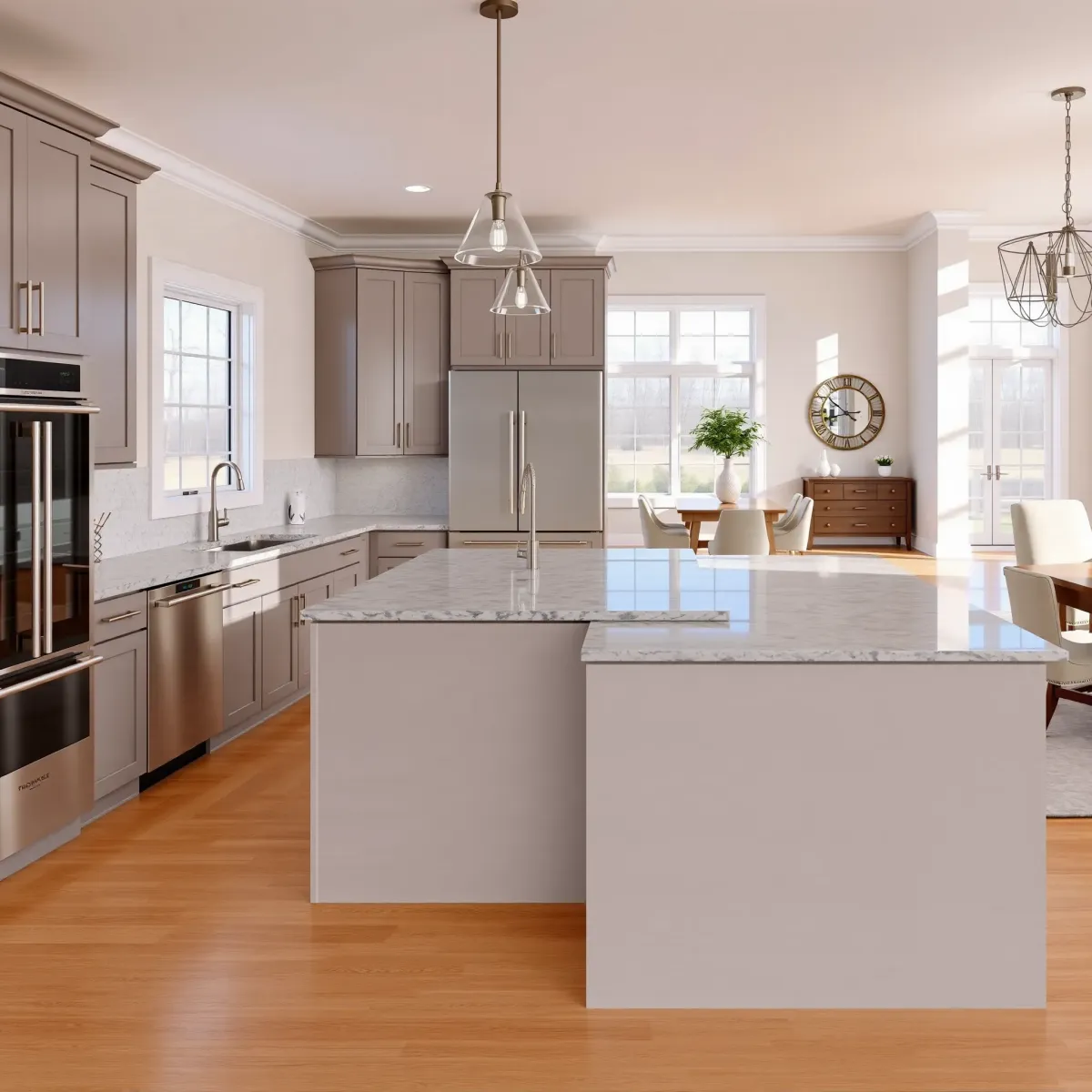 Renovated Halls Crossroads, TN kitchen with modern cabinetry, stainless steel appliances, granite countertops, and hardwood floors.