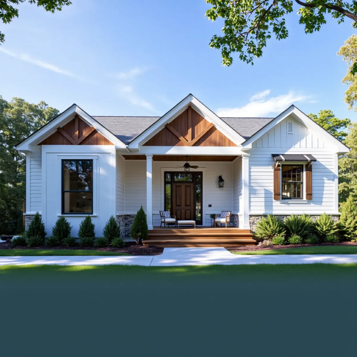 Remodeled Etowah living room with hardwood floors, large windows, modern decor, open kitchen, and natural outdoor views.
