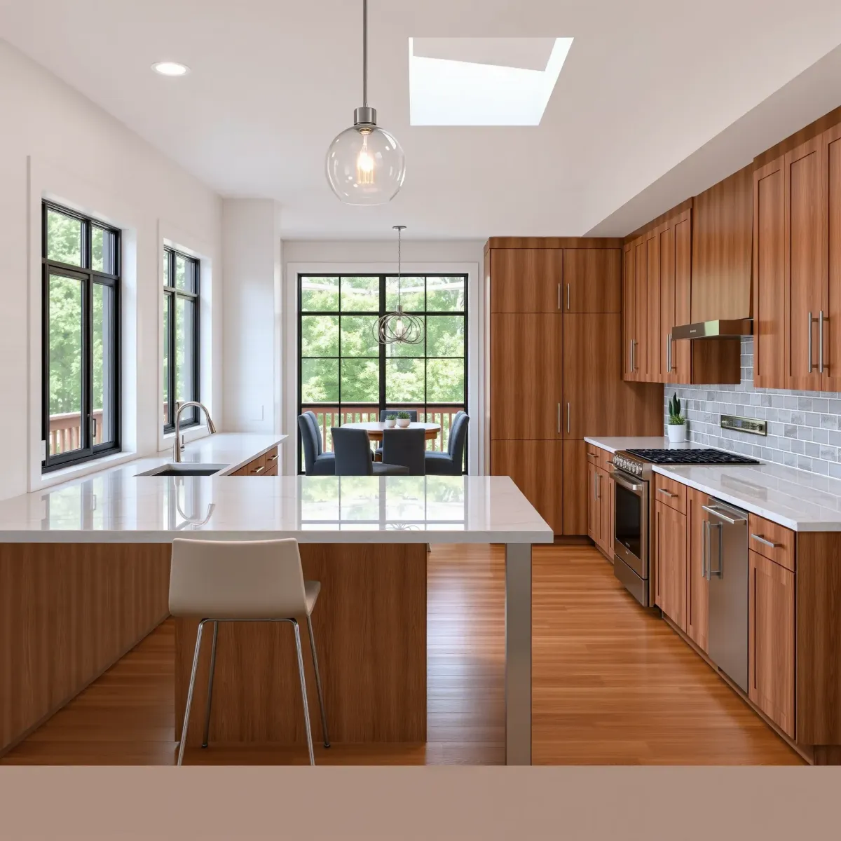 Renovated Oak Ridge kitchen with quartz counters, custom wood cabinets, stainless appliances, and bright, open design.