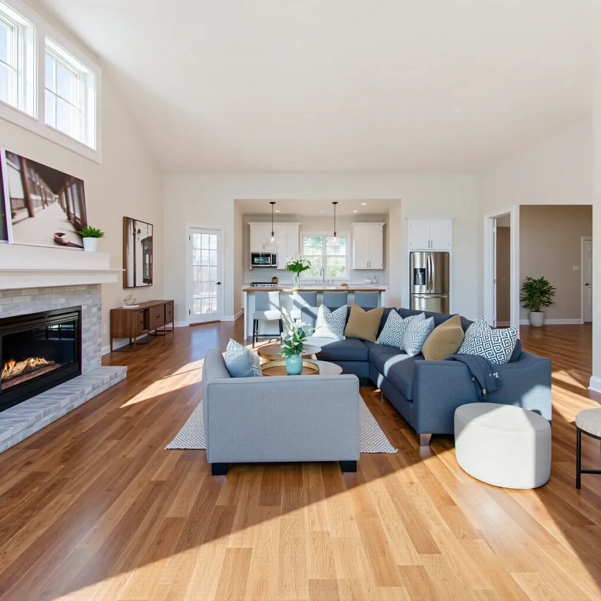 Remodeled Wartburg, TN home interior featuring a spacious, modern living area with hardwood floors, bright lighting, and stylish decor.