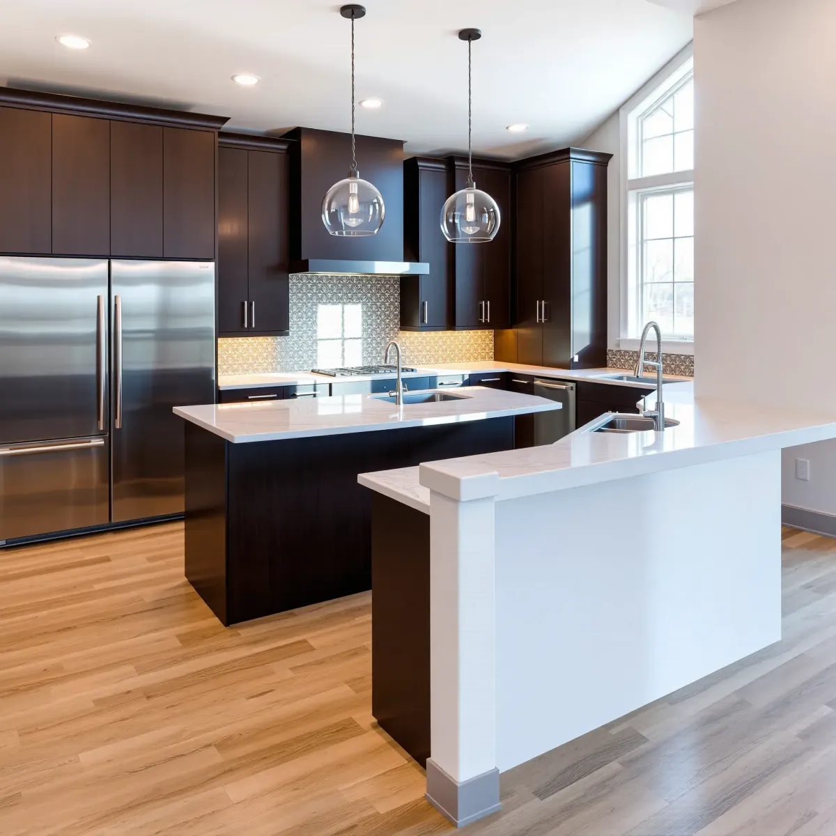 Completed Powell, TN kitchen remodel with sleek cabinetry, quartz countertops, stainless appliances, and modern design elements.