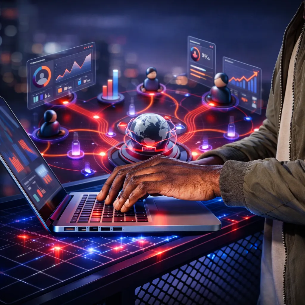 a large display of blue lights in a dark room