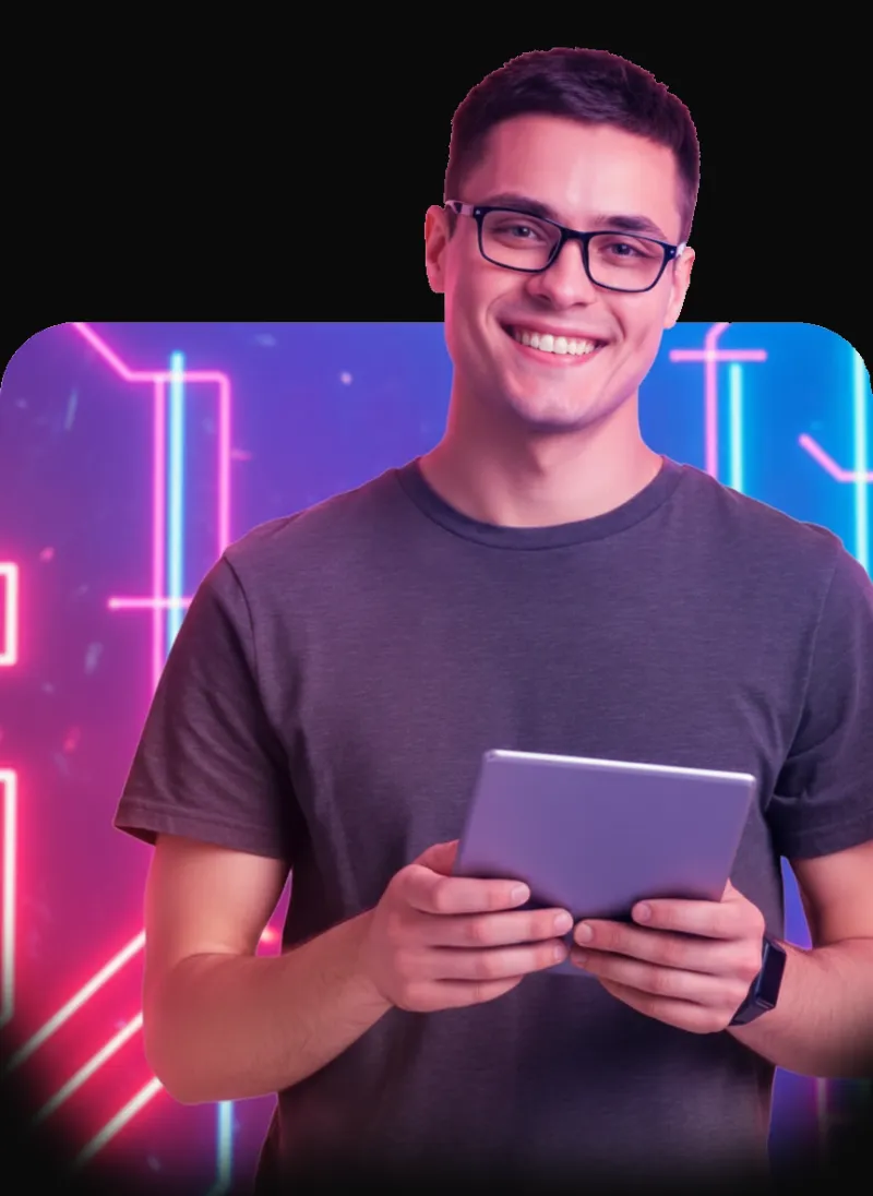 a large display of blue lights in a dark room