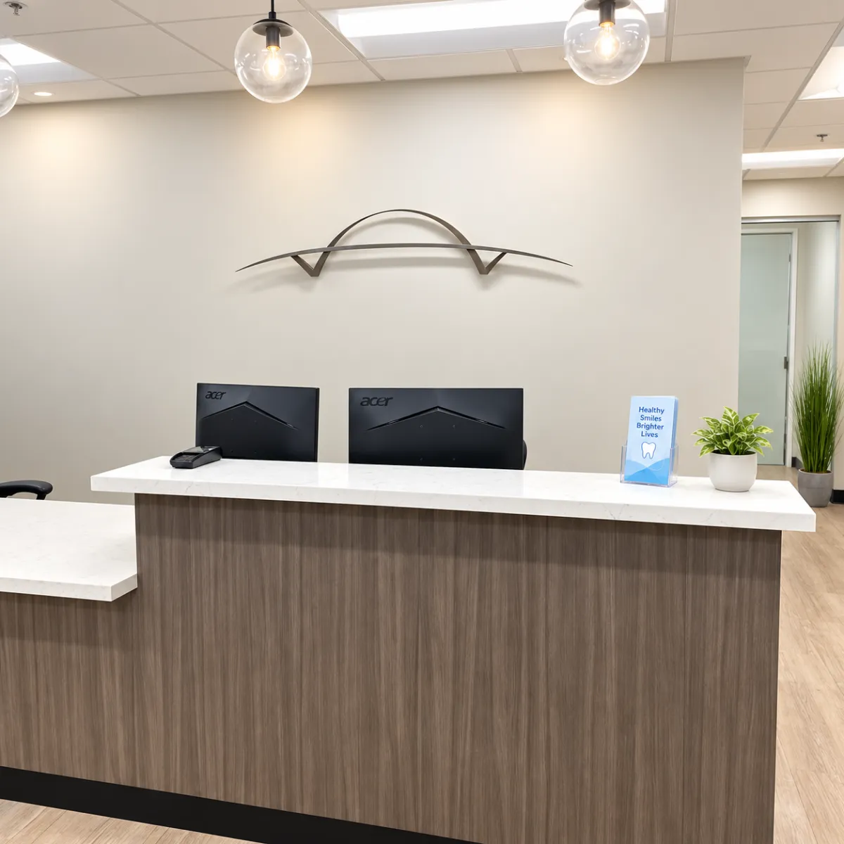 Dedicated dentist consulting calmly with a long-term patient in a natural light clinical room
