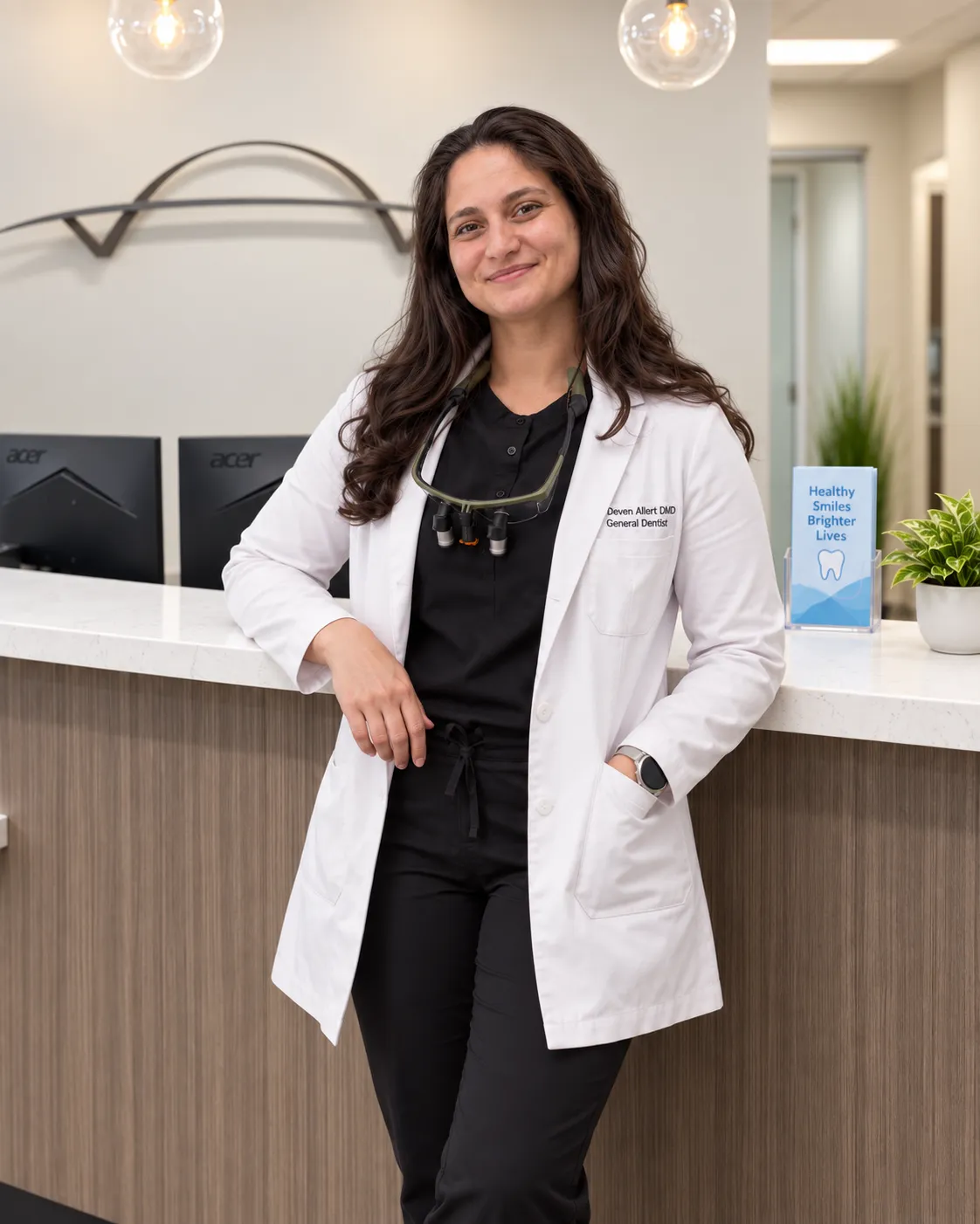 Dr. Deven Allert portrait in his Northwest Portland dental office, approachable and professional