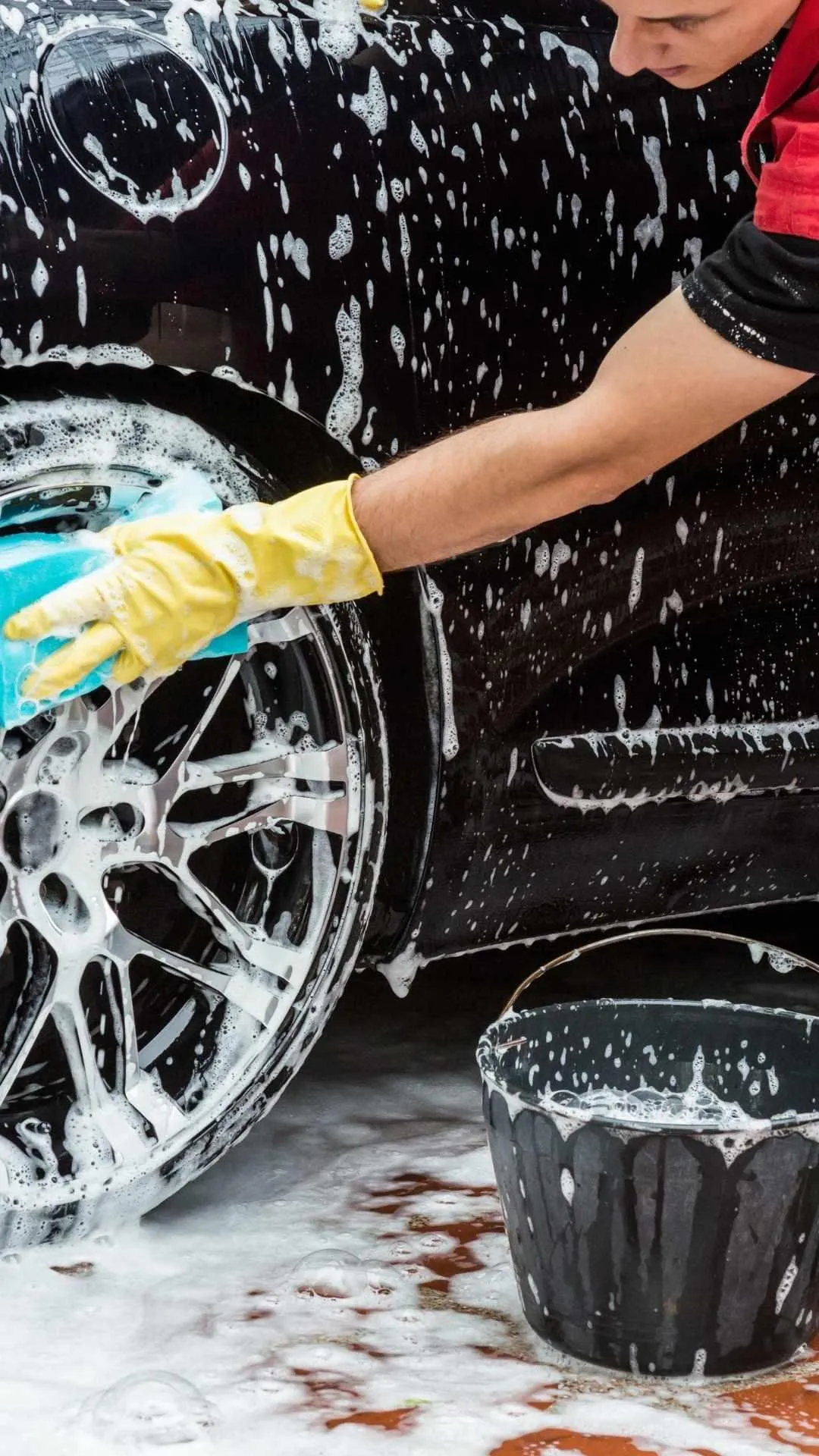 image of a wheel being washed