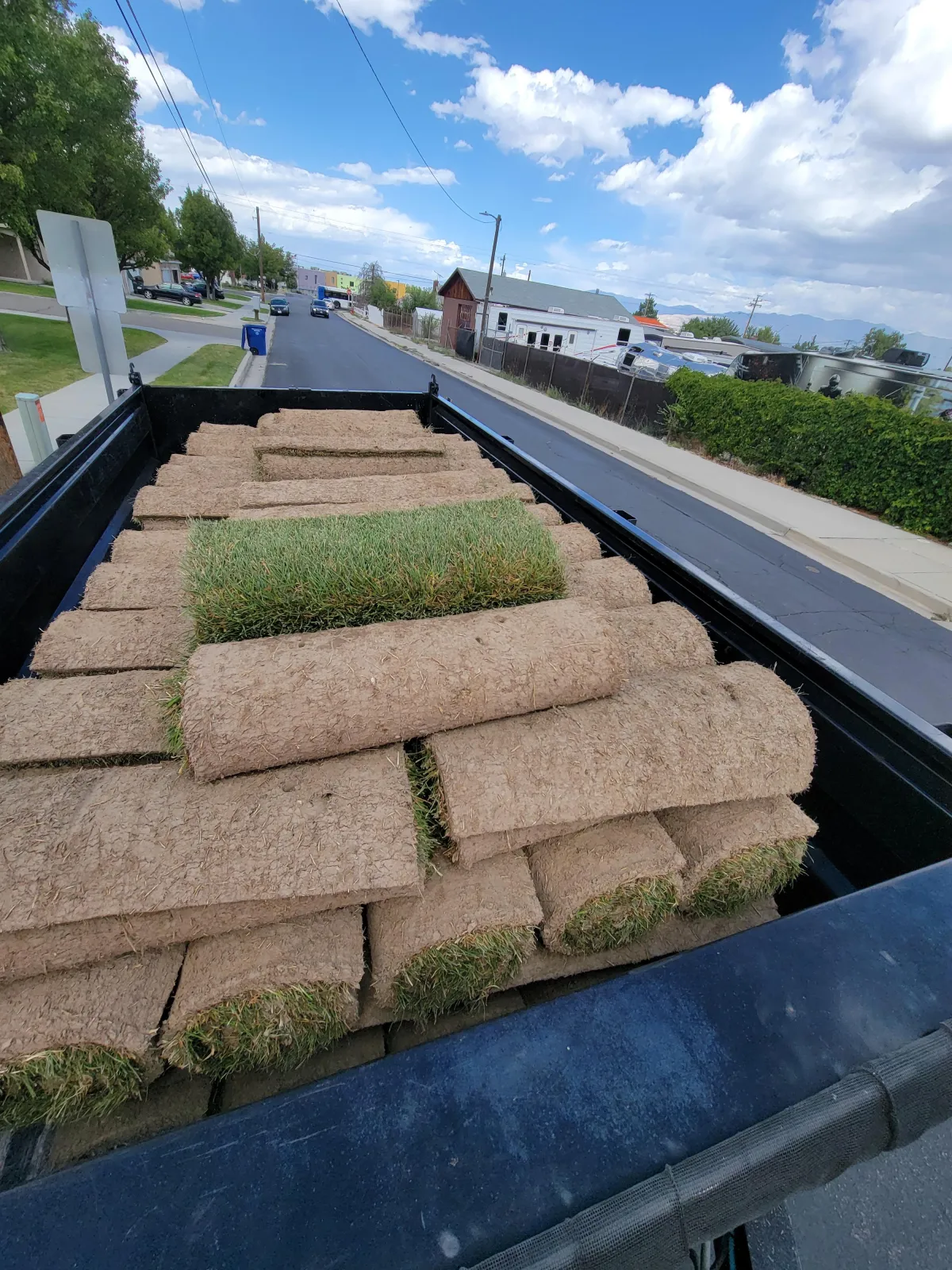 Howard & Family Lawn Services installing fresh sod in West Valley City backyard for lush, green lawn transformation