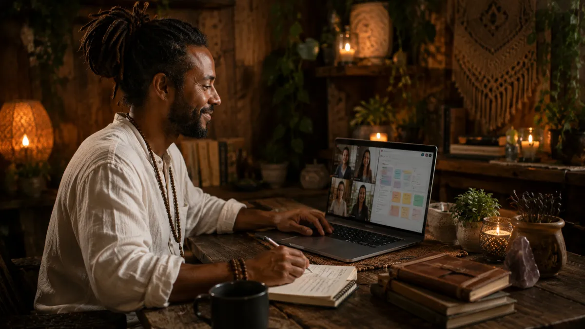 Man sitting on a sofa looking at a laptop